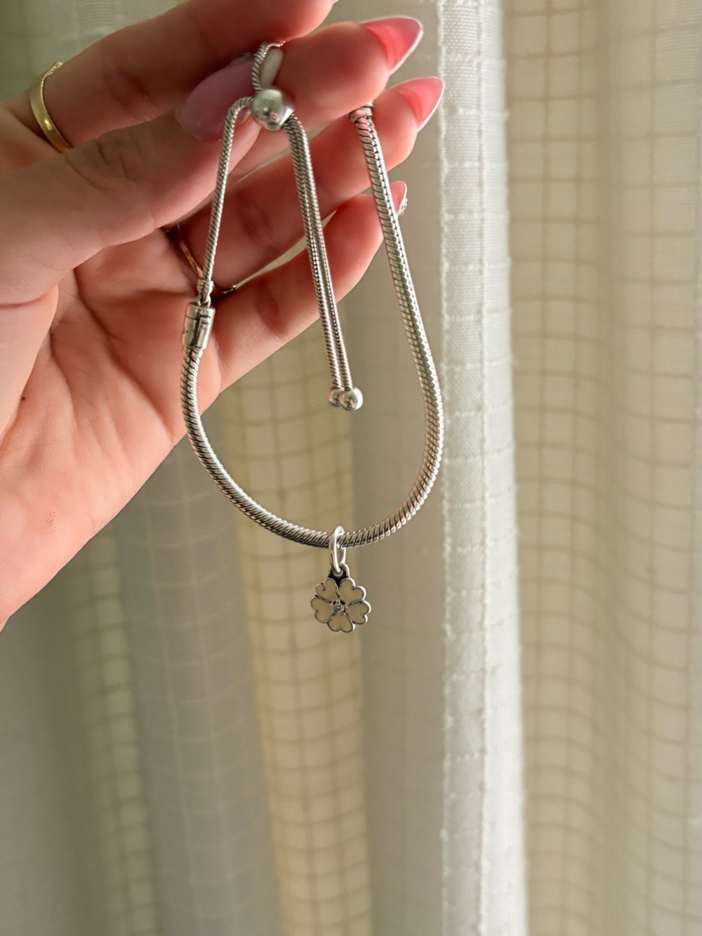 Pandora Silver Floral Charm Adjustable Bracelet - Silver